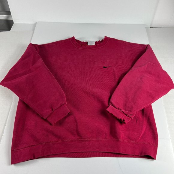 VTG 90s Nike Sweatshirt Extra Large Red Black Contrast Swoosh Thrashed Crewneck - Picture 1 of 16